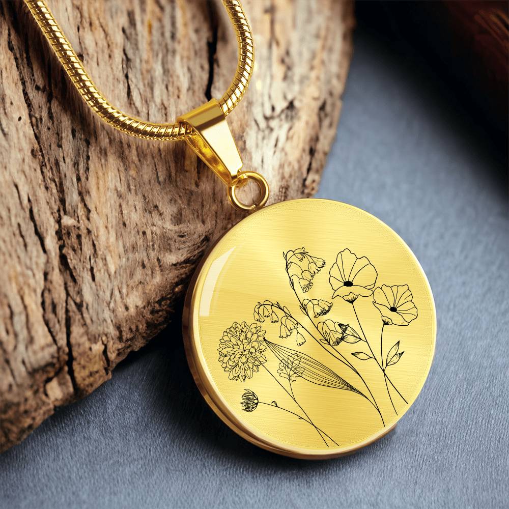 Birth Flowers Circle Necklace