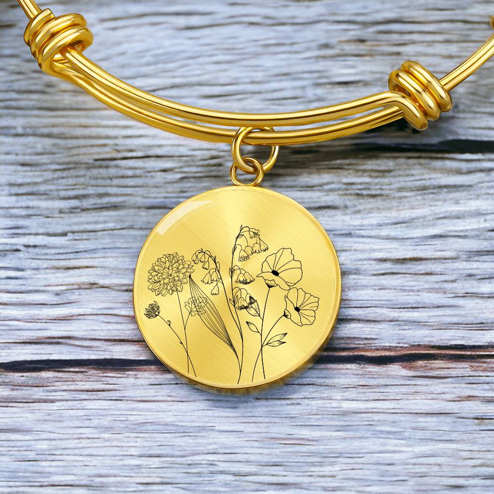 Birth Flower Bangle Circle Bracelet