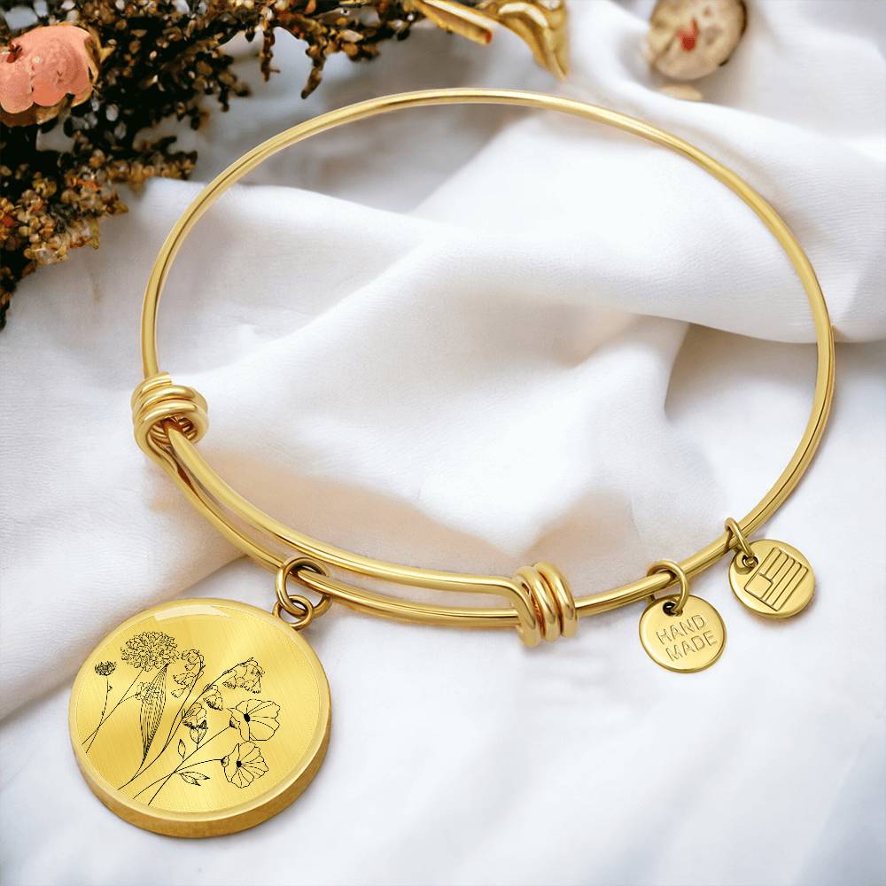 Birth Flower Bangle Circle Bracelet