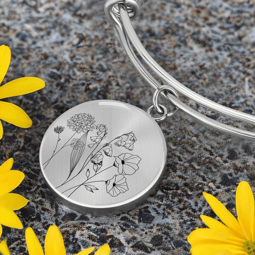 Birth Flower Bangle Circle Bracelet