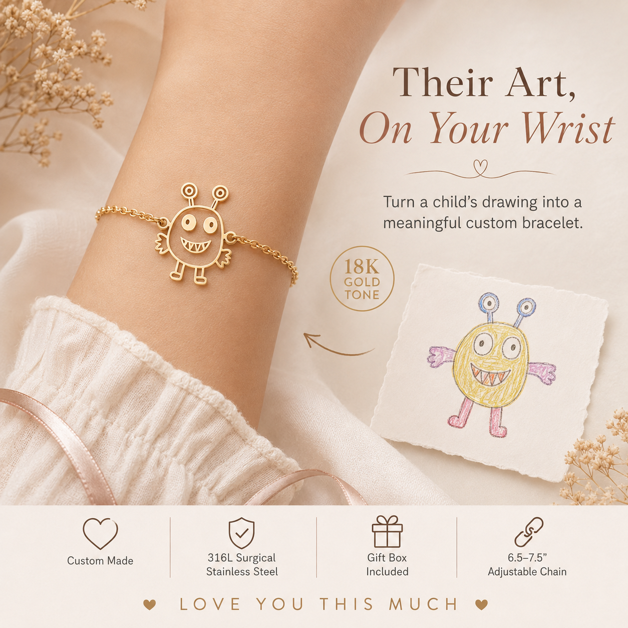 Custom Drawing Jewelry – Turn Their Artwork Into a Necklace, Bracelet or Keychain