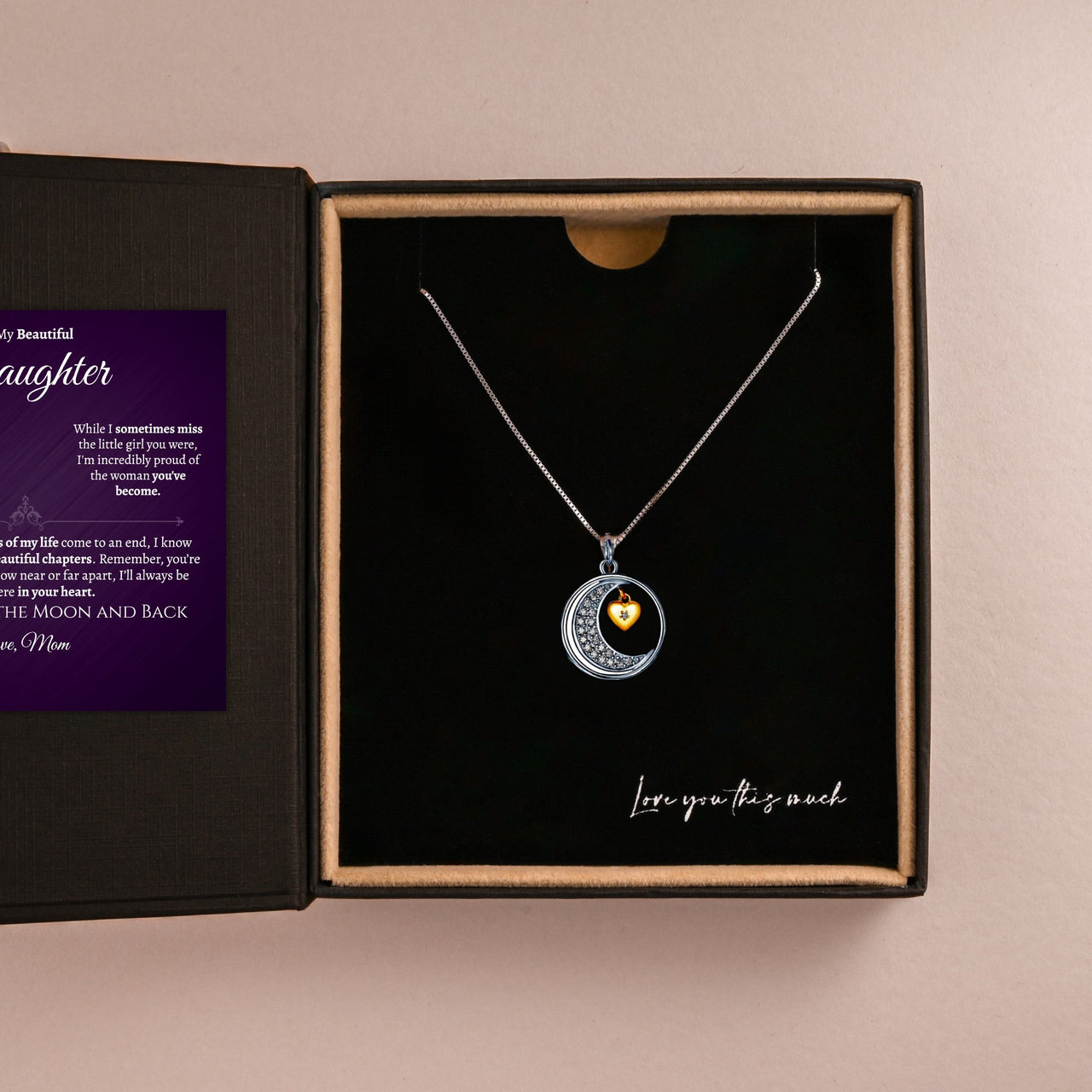 Daughter .925 Sterling Silver Moon Necklace - Love Dad - Love You This Much