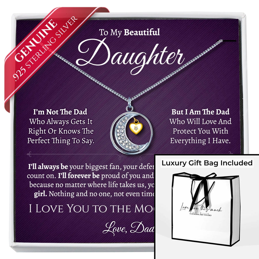 Daughter .925 Sterling Silver Moon Necklace - Love Dad - Love You This Much