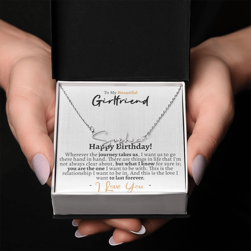 Girlfriend Happy Birthday Signature Name Necklace - Love You This Much