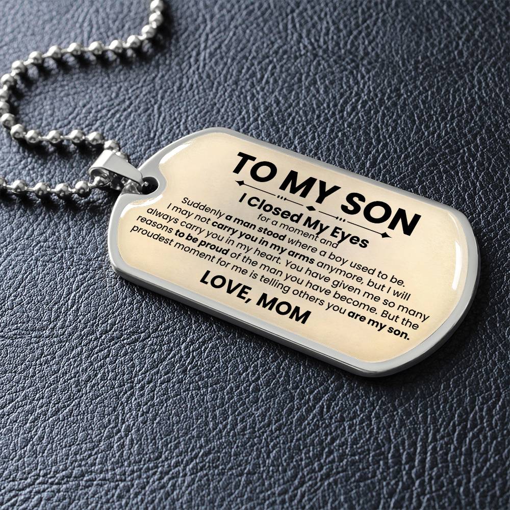 Son Love Mom Beige Dog Tag Necklace - Love You This Much