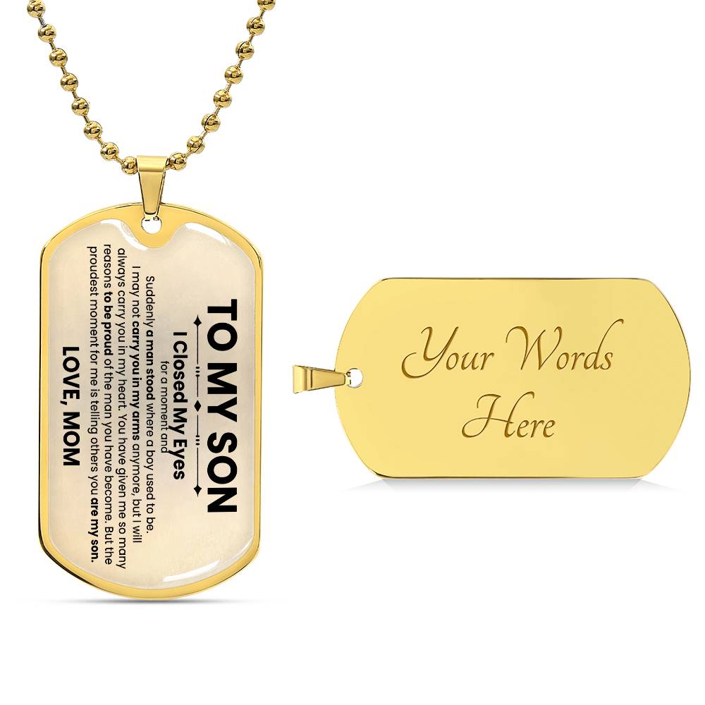 Son Love Mom Beige Dog Tag Necklace - Love You This Much