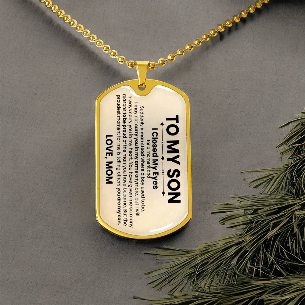 Son Love Mom Beige Dog Tag Necklace - Love You This Much