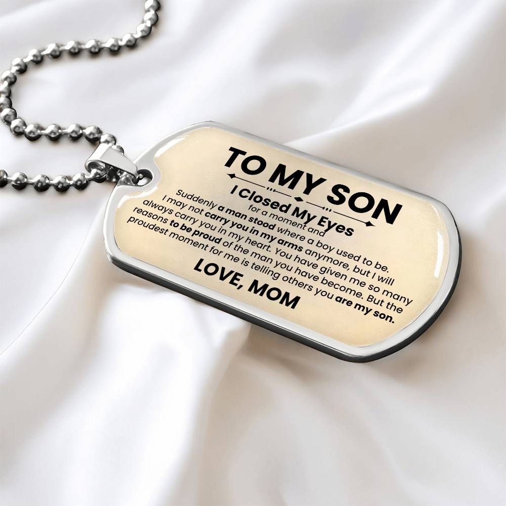 Son Love Mom Beige Dog Tag Necklace - Love You This Much