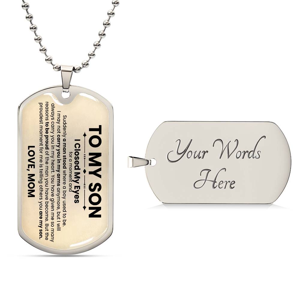 Son Love Mom Beige Dog Tag Necklace - Love You This Much