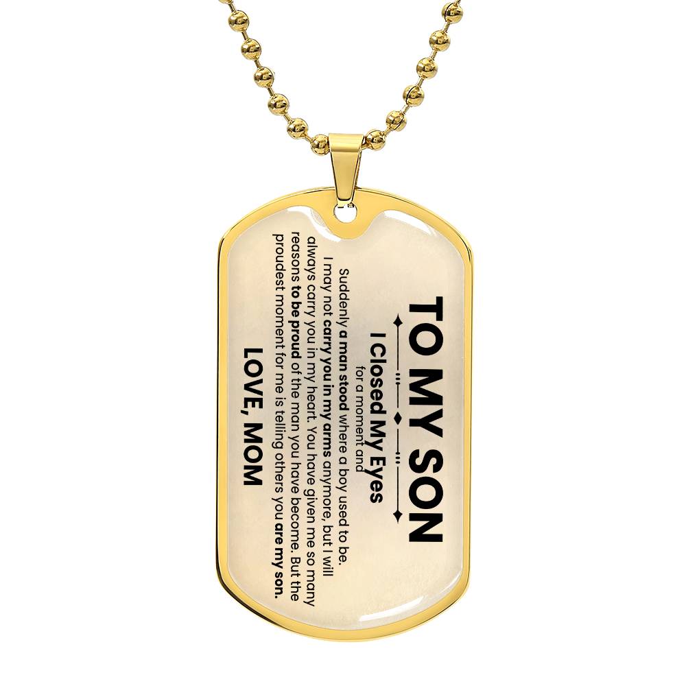 Son Love Mom Beige Dog Tag Necklace - Love You This Much