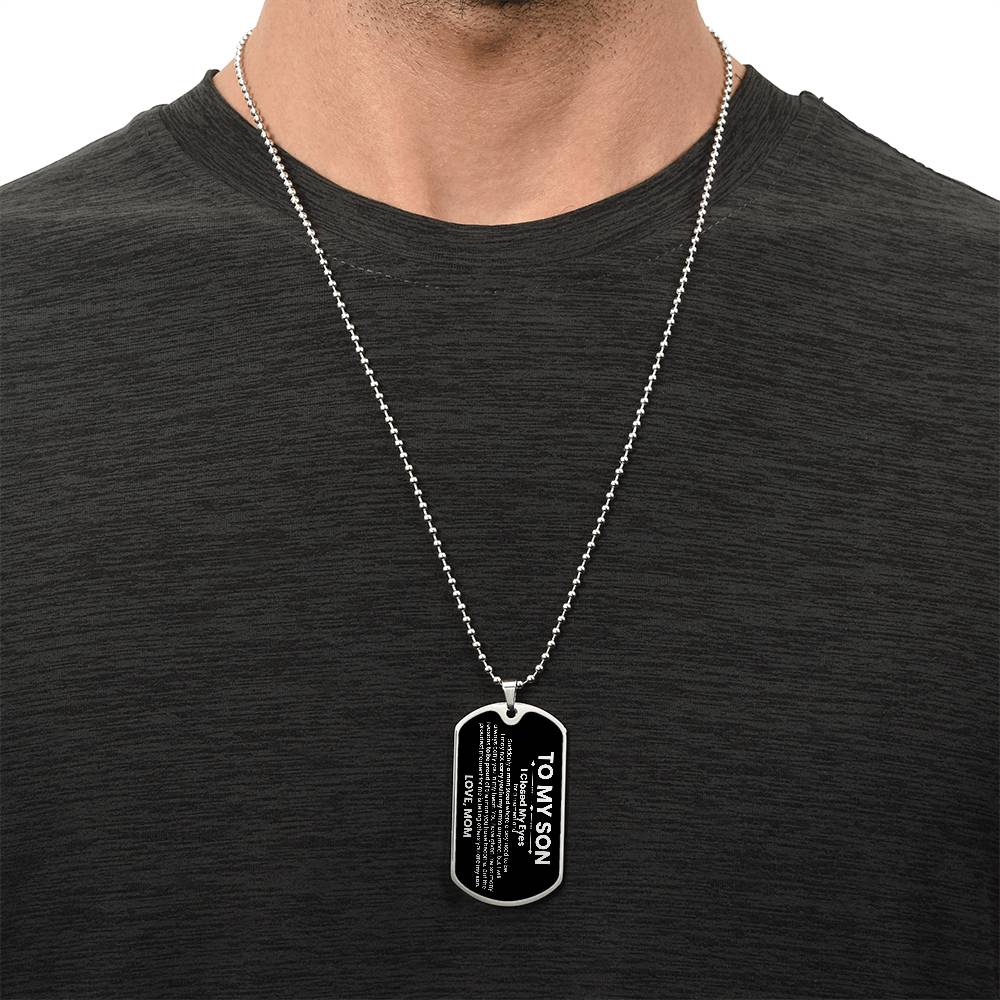 Son Love Mom Black Dog Tag Necklace - Love You This Much