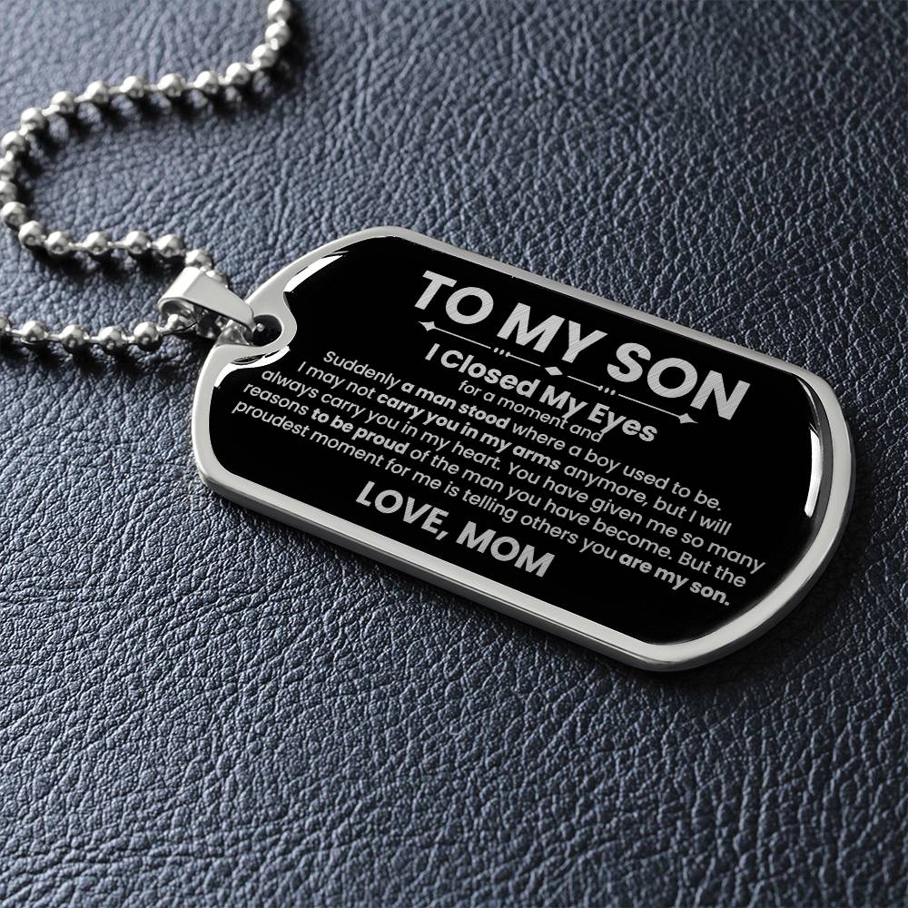 Son Love Mom Black Dog Tag Necklace - Love You This Much