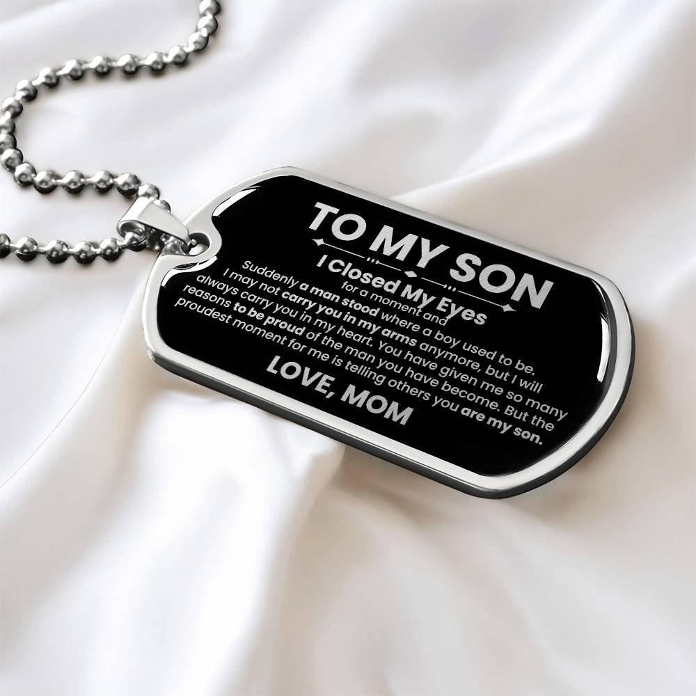 Son Love Mom Black Dog Tag Necklace - Love You This Much