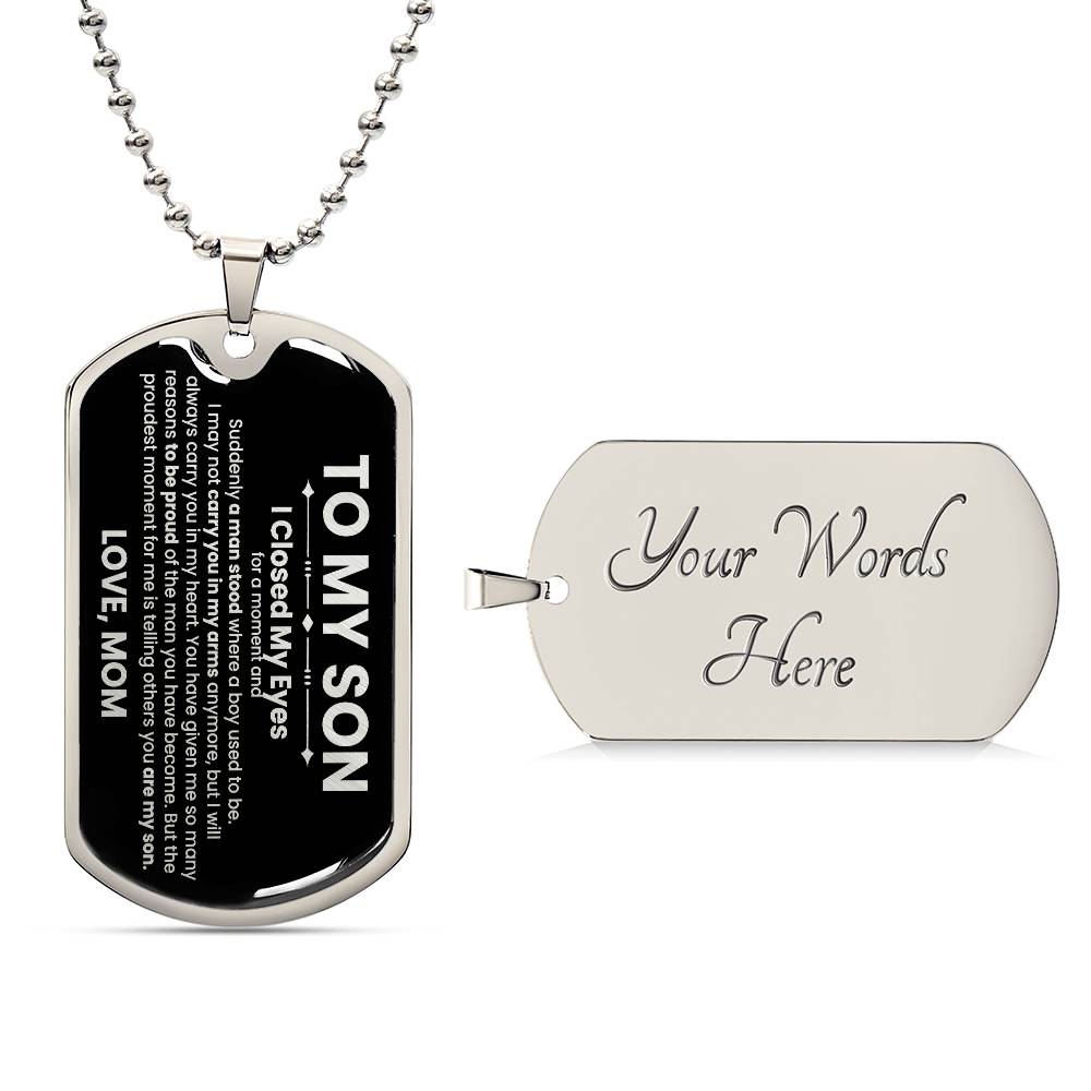 Son Love Mom Black Dog Tag Necklace - Love You This Much