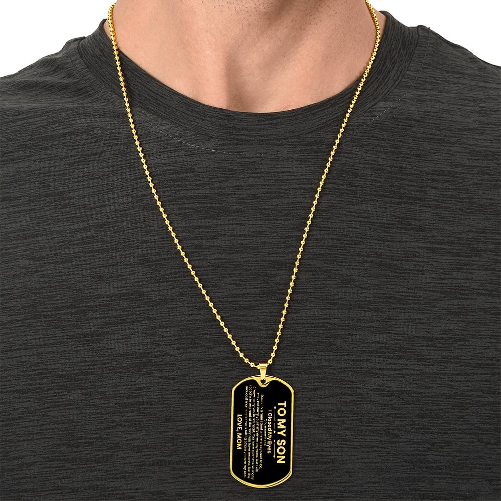 Son Love Mom Black Dog Tag Necklace - Love You This Much