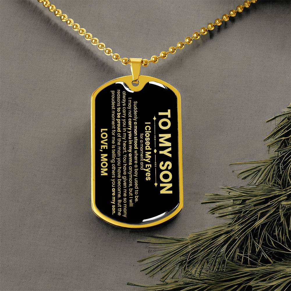 Son Love Mom Black Dog Tag Necklace - Love You This Much