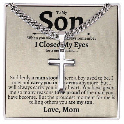 To My Son Love Mom Cuban Cross Necklace - Love You This Much