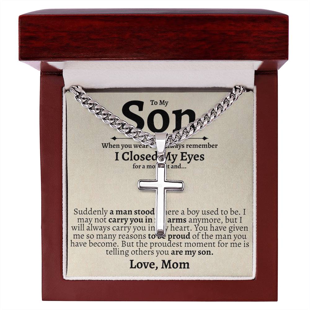 To My Son Love Mom Cuban Cross Necklace - Love You This Much