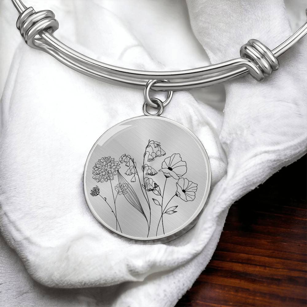 Birth Flower Bangle Circle Bracelet - Love You This Much