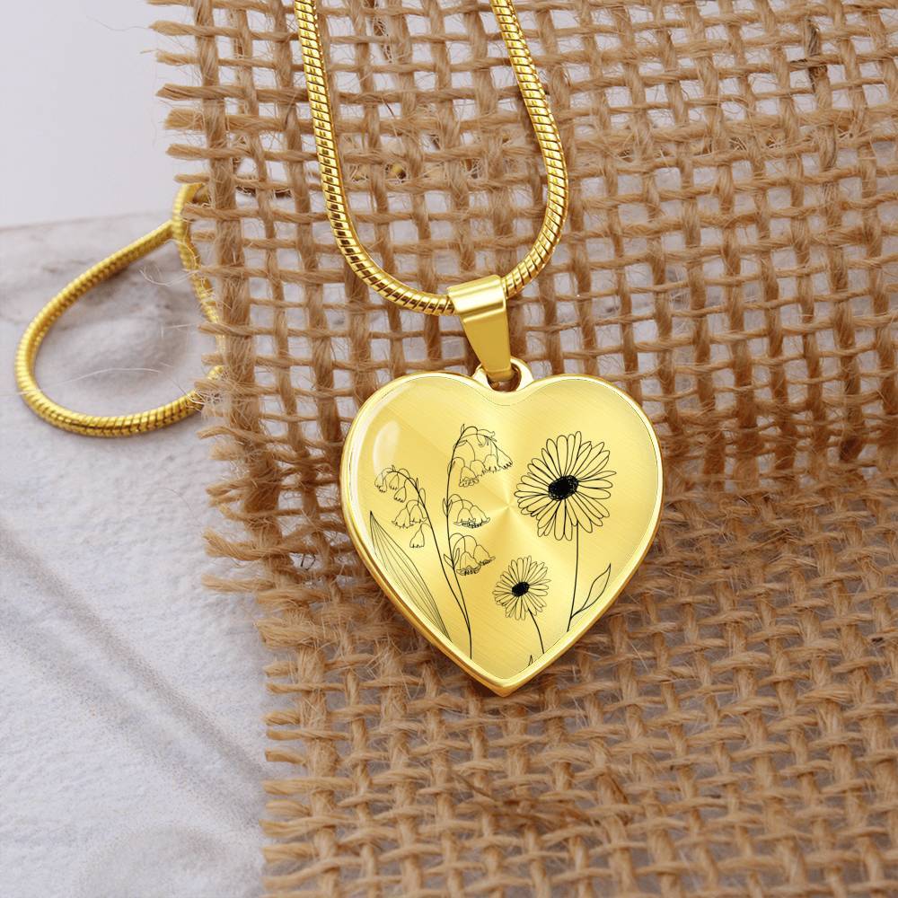 Birth Flower Heart Necklace - Love You This Much