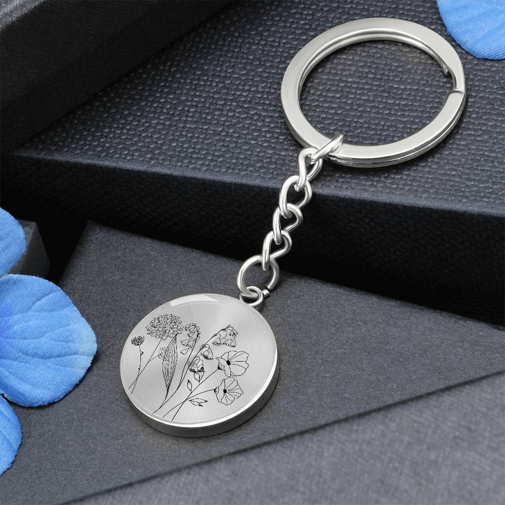 Birthstone Flowers Circle Keychain - Love You This Much