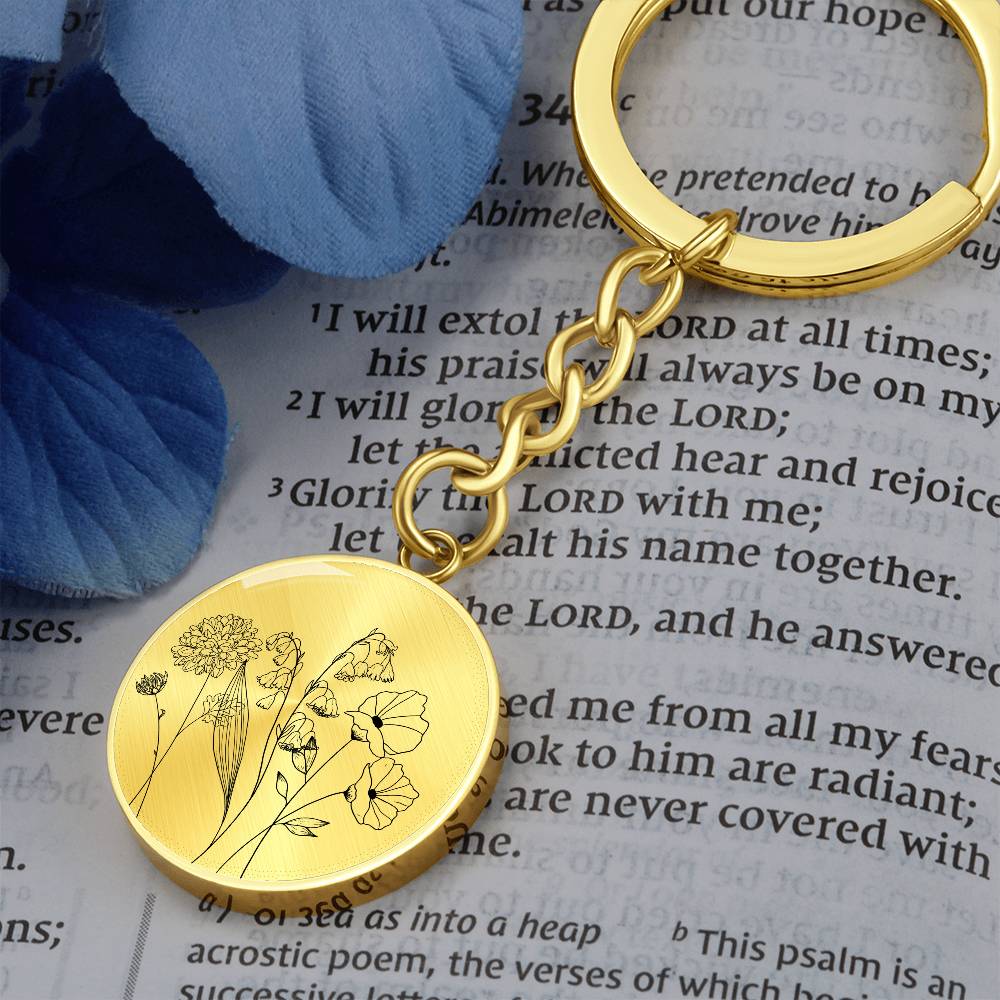 Birthstone Flowers Circle Keychain - Love You This Much