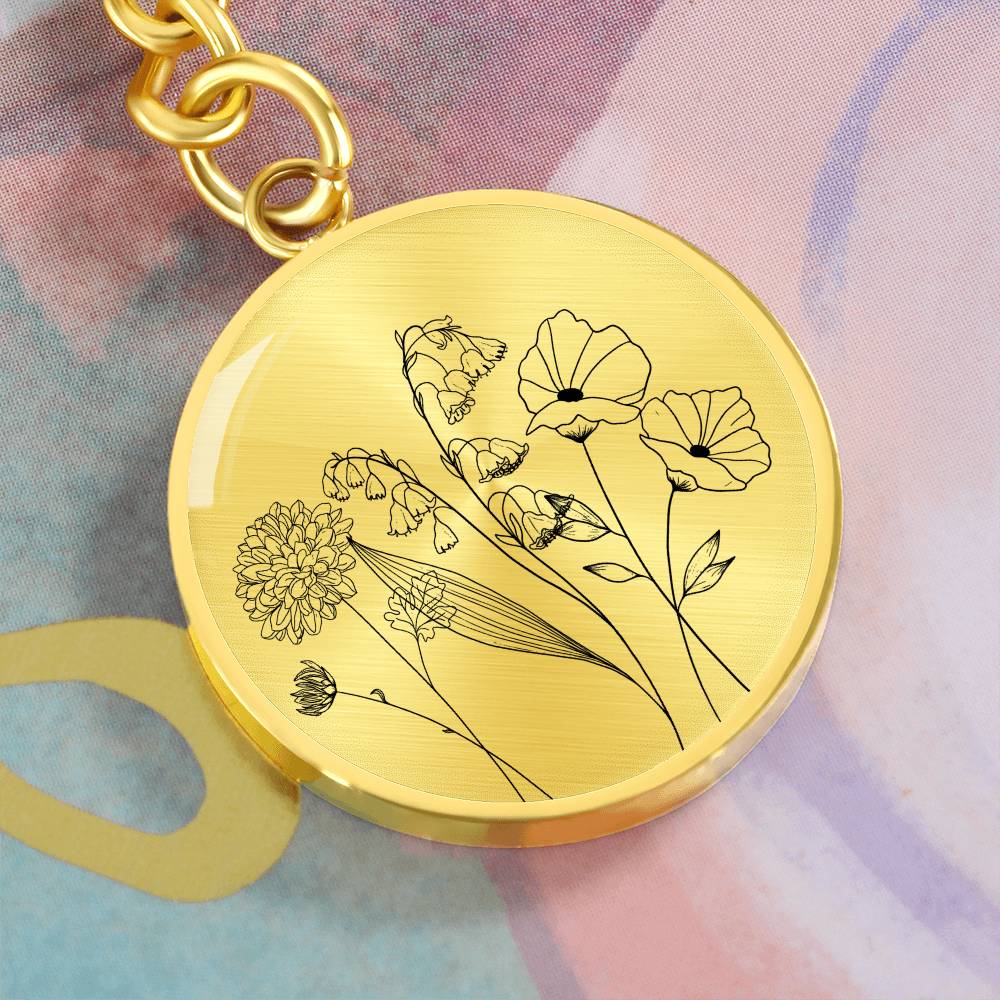 Birthstone Flowers Circle Keychain - Love You This Much