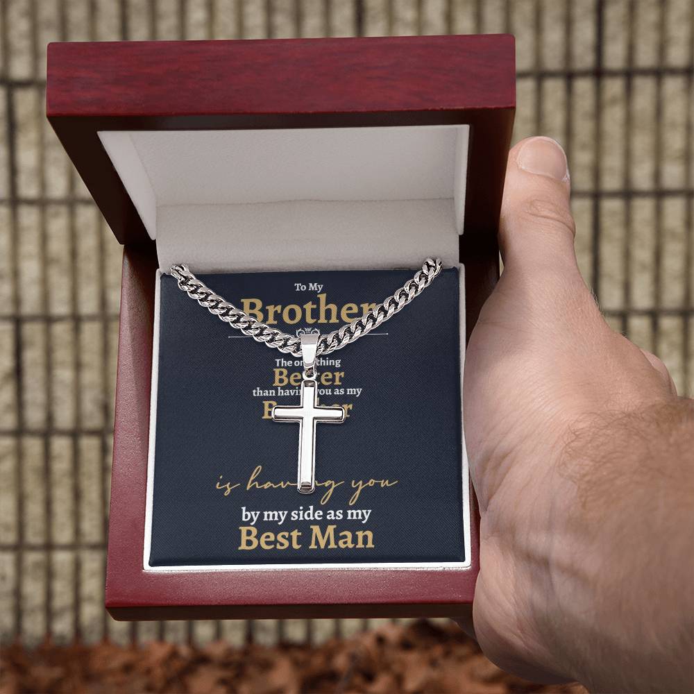 Brother Best Man Cuban Cross Necklace - Love You This Much