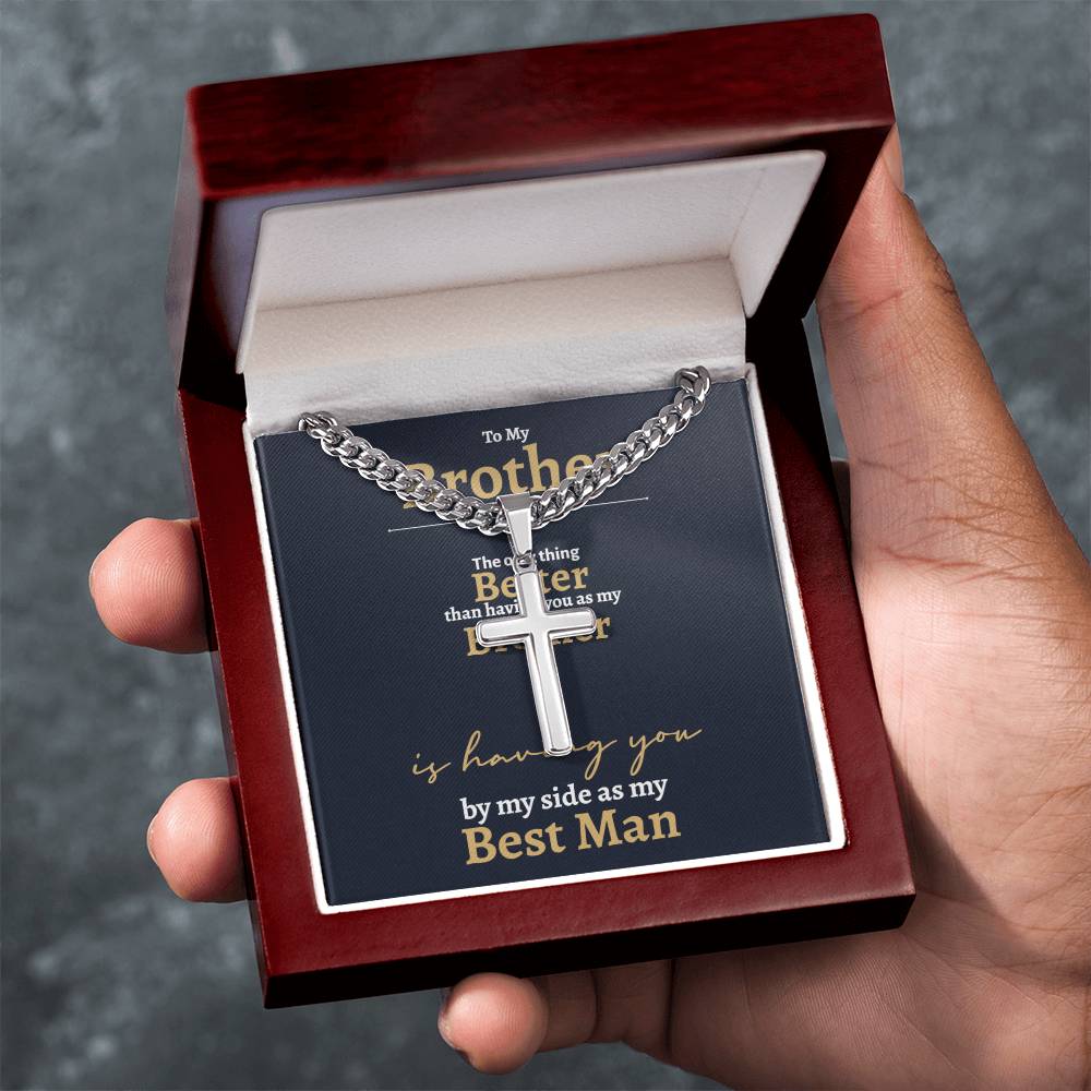 Brother Best Man Cuban Cross Necklace - Love You This Much