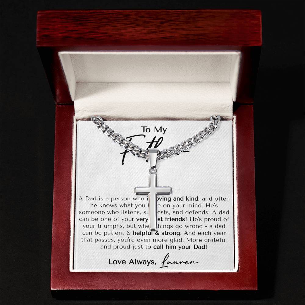 Dad (From Daughter) Cross Cuban Necklace - Love You This Much