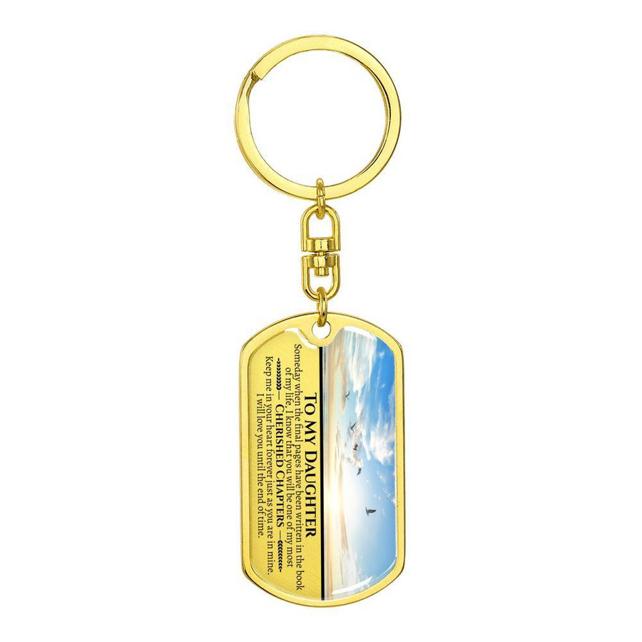 Daughter Cherished Chapters Dog Tag Keychain - Love You This Much