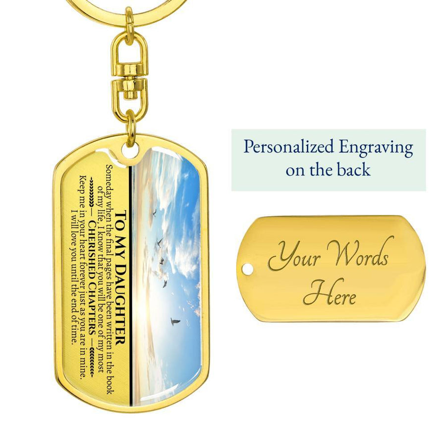 Daughter Cherished Chapters Dog Tag Keychain - Love You This Much