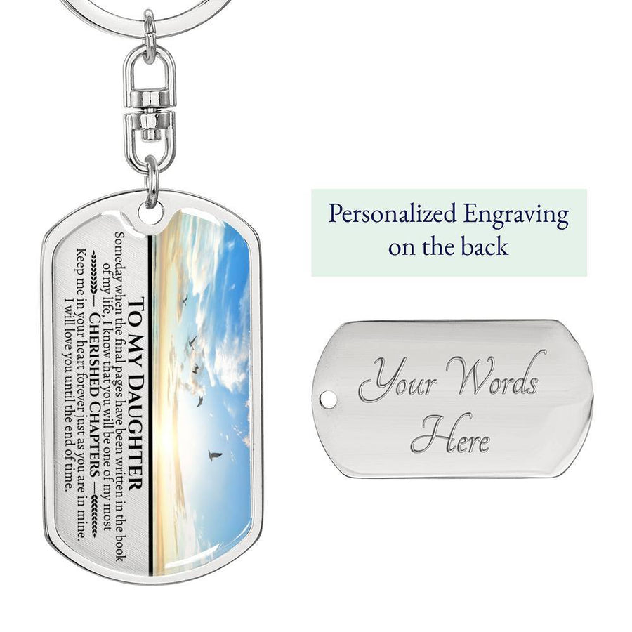 Daughter Cherished Chapters Dog Tag Keychain - Love You This Much