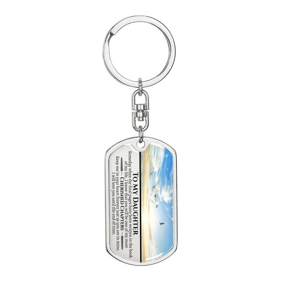Daughter Cherished Chapters Dog Tag Keychain - Love You This Much