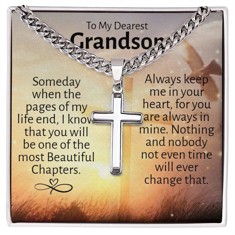 Dear Grandson Cuban Cross Necklace - Love You This Much