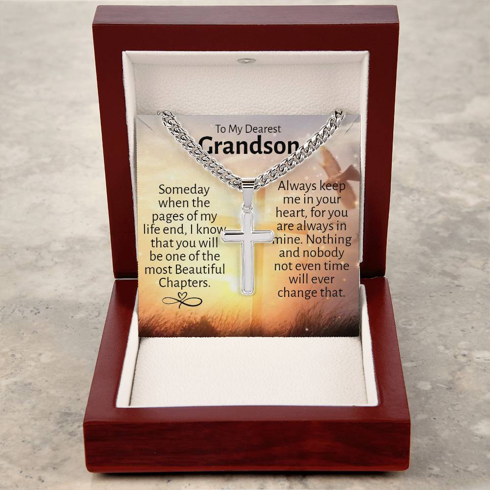 Dear Grandson Cuban Cross Necklace - Love You This Much