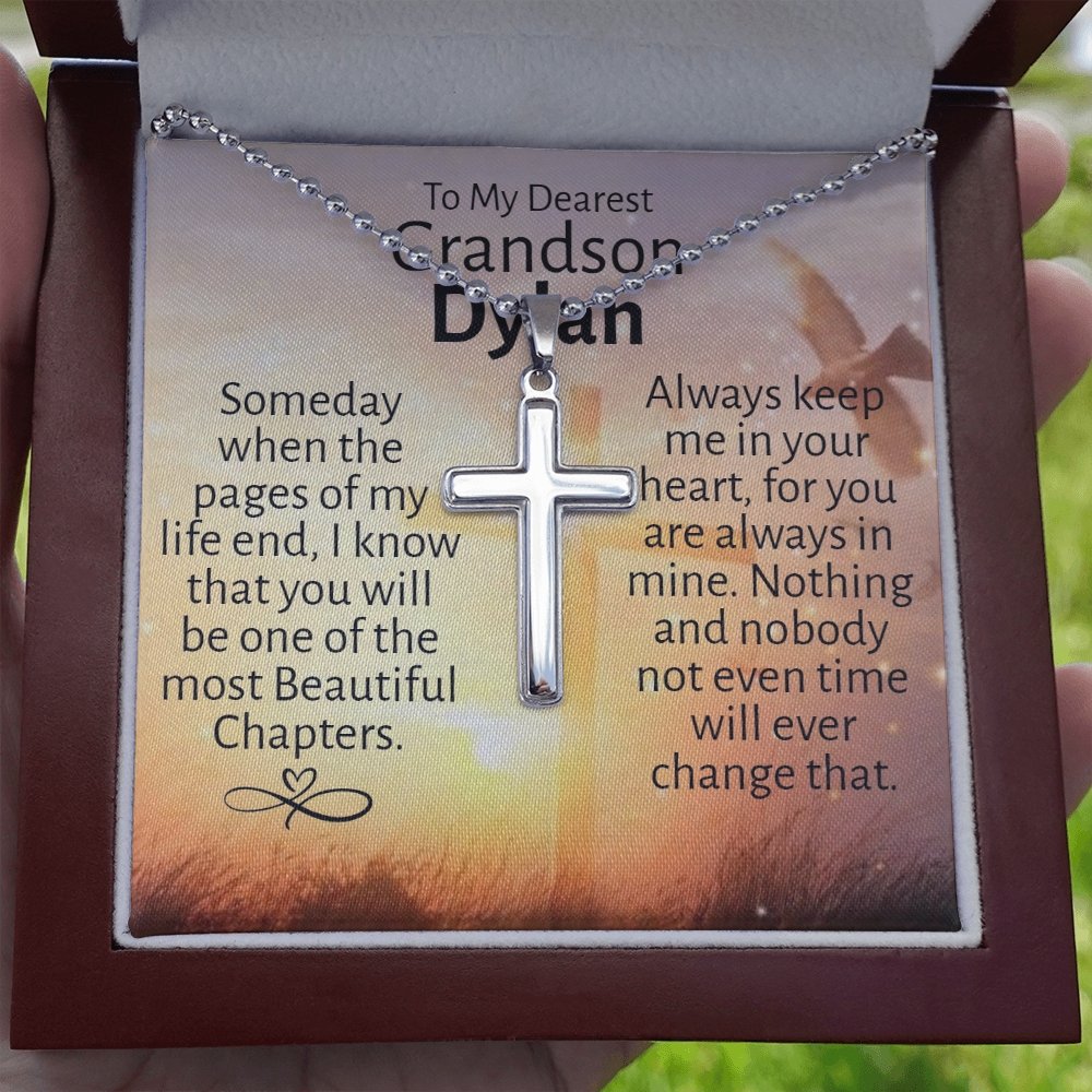 Dearest Grandson (Personalized) Ball Chain Cross Necklace - Love You This Much