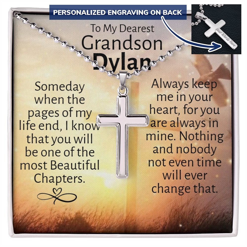 Dearest Grandson (Personalized) Ball Chain Cross Necklace - Love You This Much