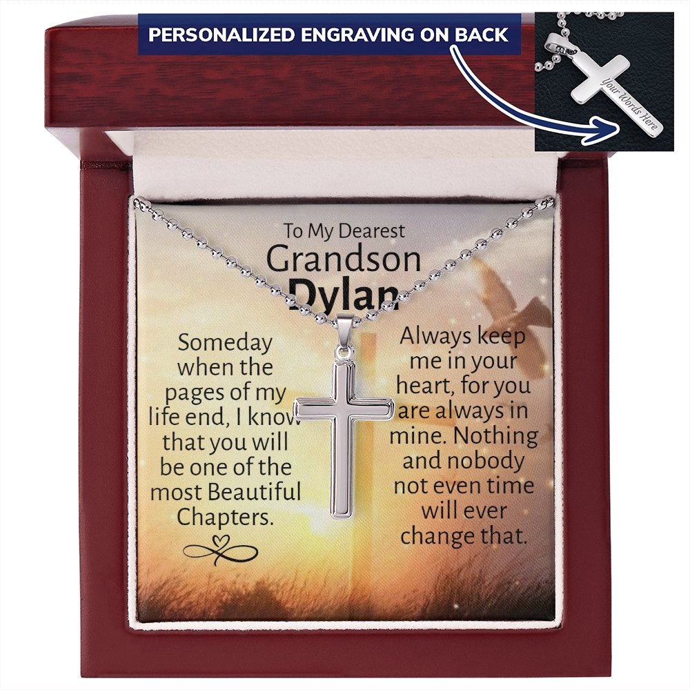 Dearest Grandson (Personalized) Ball Chain Cross Necklace - Love You This Much