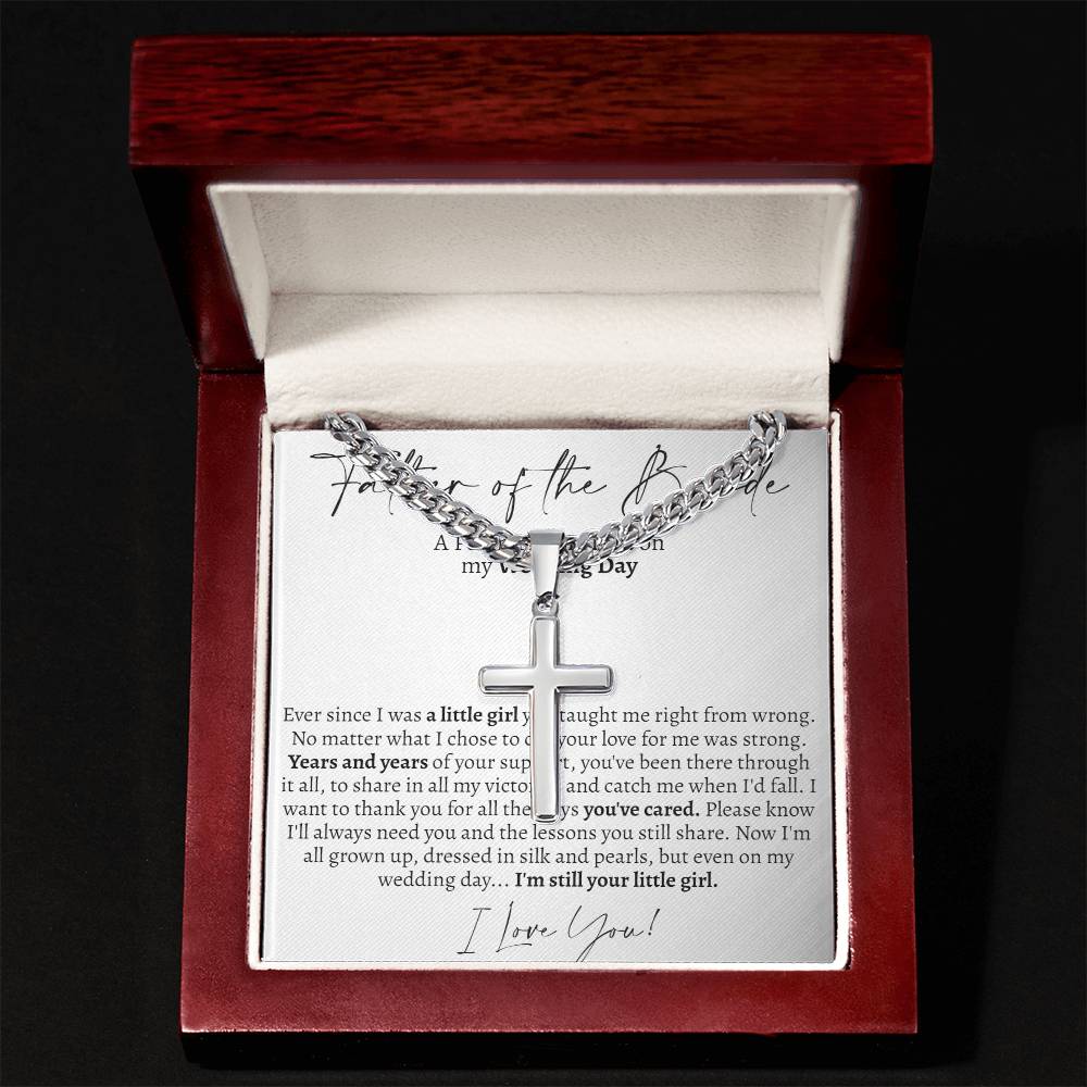 Father of the Bride (From Bride) Cross Cuban Necklace - Love You This Much