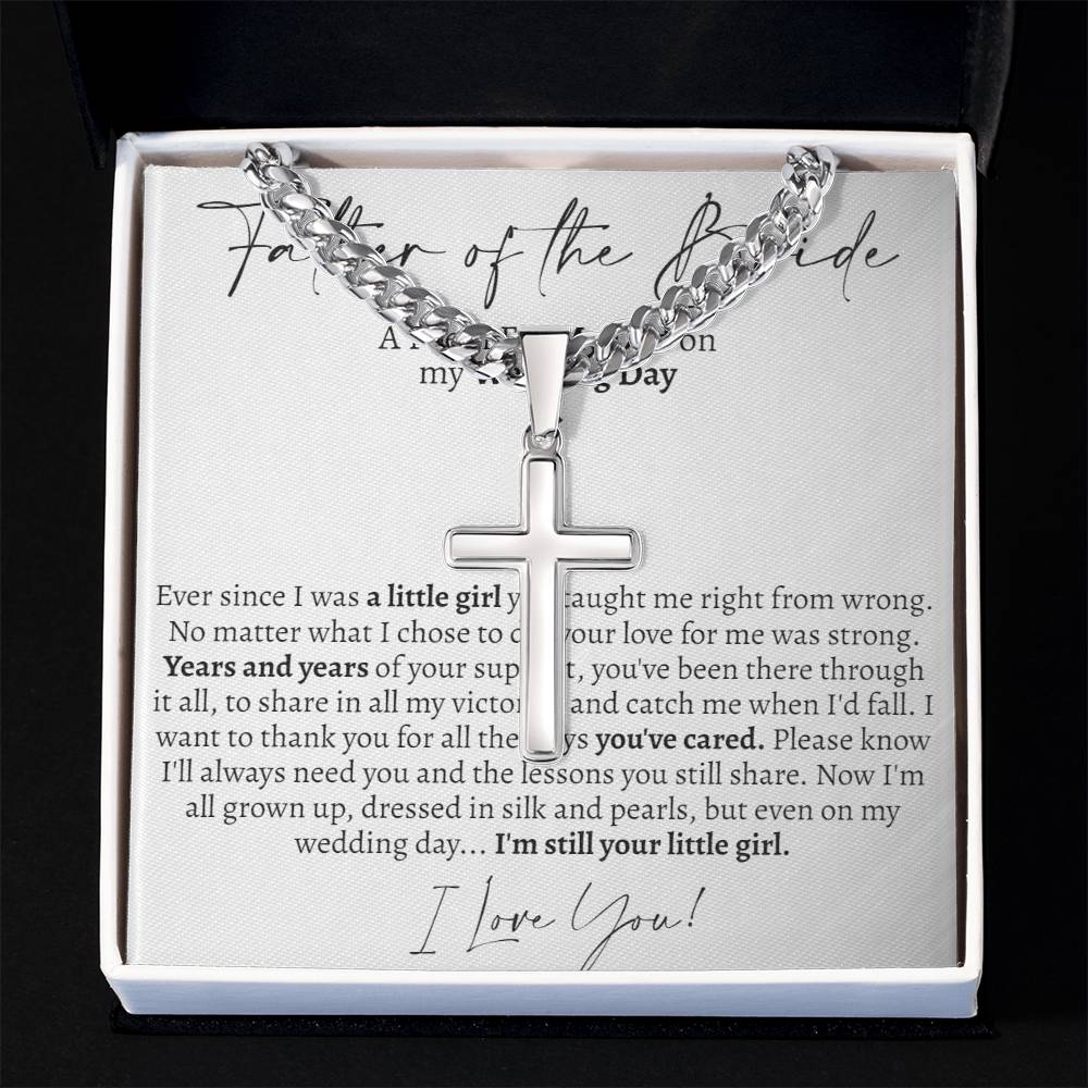 Father of the Bride (From Bride) Cross Cuban Necklace - Love You This Much