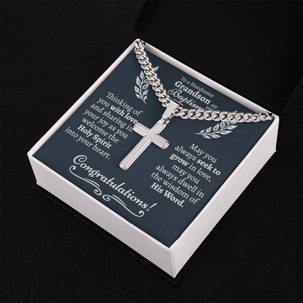 Grandson Baptism Cross Cuban Necklace - Love You This Much