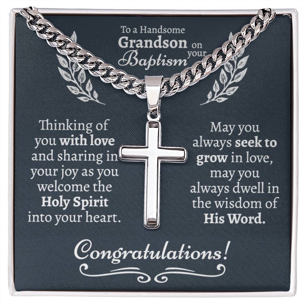 Grandson Baptism Cross Cuban Necklace - Love You This Much