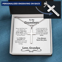 Thumbnail for Grandson (Love Grandpa) Ball Chain Cross Necklace - Love You This Much