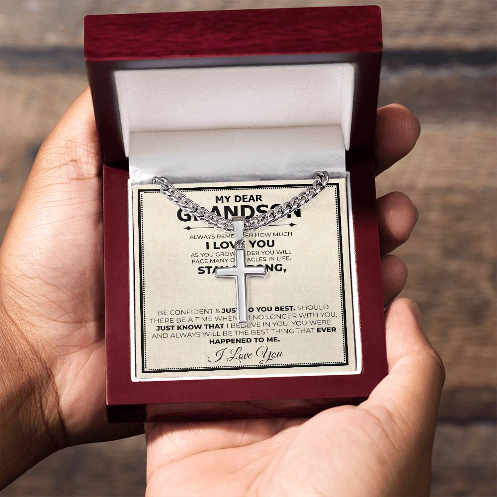 Grandson Stay Strong Cuban Cross Necklace - Love You This Much