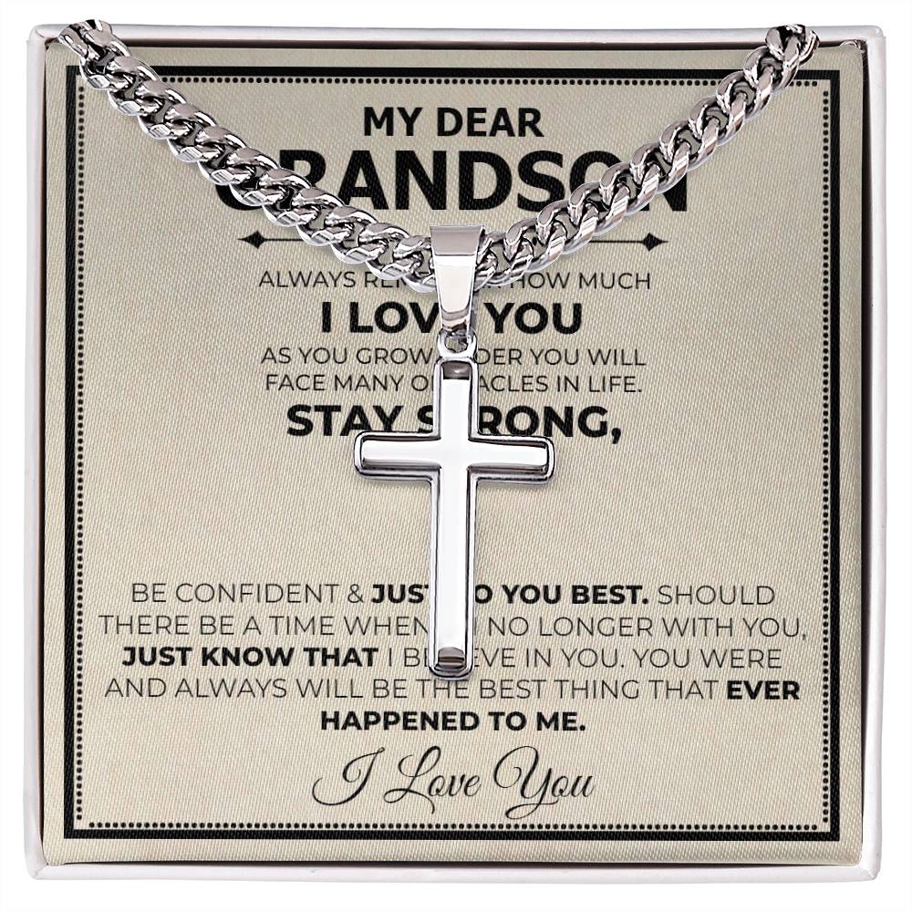 Grandson Stay Strong Cuban Cross Necklace - Love You This Much