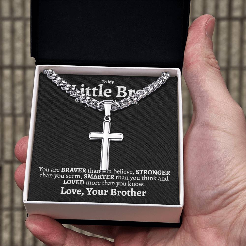 Little Brother Cuban Cross Necklace - Love You This Much