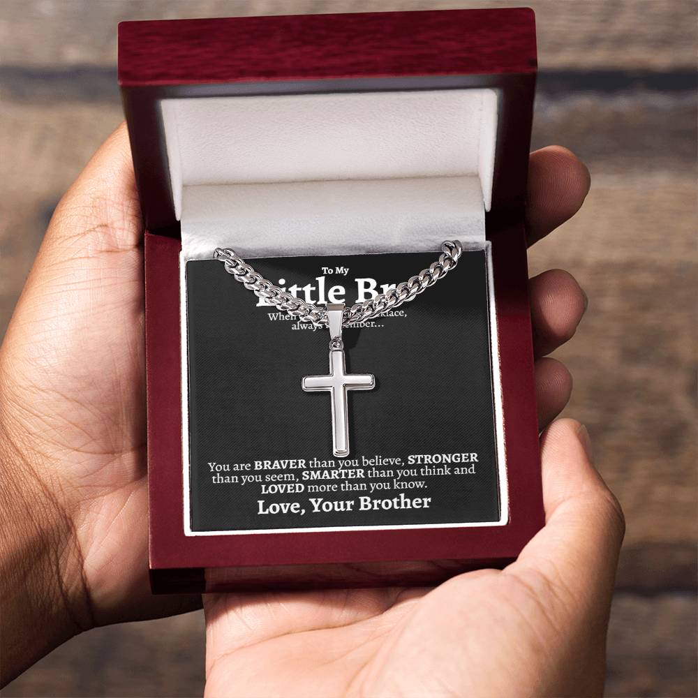 Little Brother Cuban Cross Necklace - Love You This Much