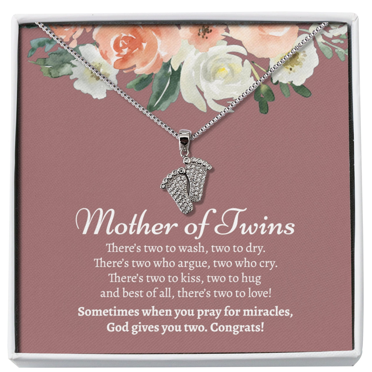 Mother of Twins Baby Feet Necklace - Love You This Much