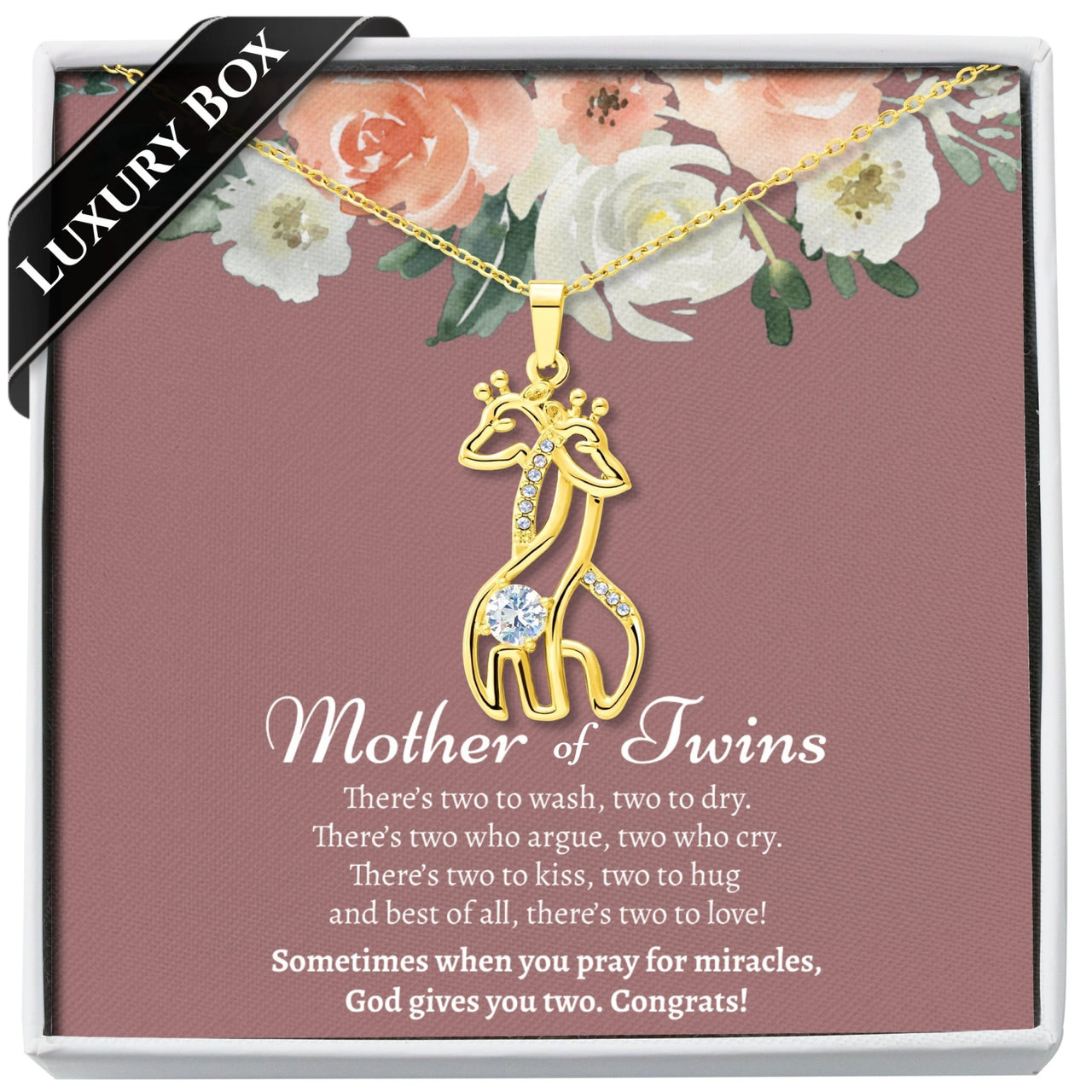 Mother of Twins Giraffe Necklace - Love You This Much